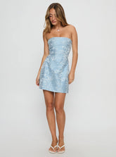 Heaven Sent Strapless Mini Dress Blue